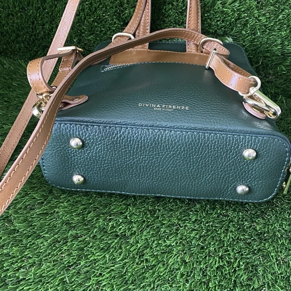Divina Firenze Made in‎ ITALY Green & Tan Leather Womens Backpack Purse